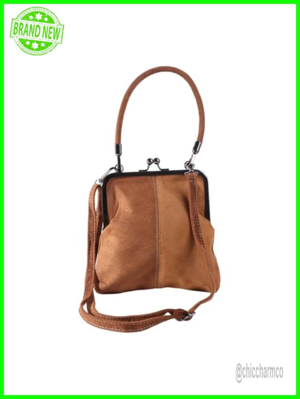 Frosted Kiss Lock Vintage PU Leather Crossbody Shoulder Handbag Large Travel